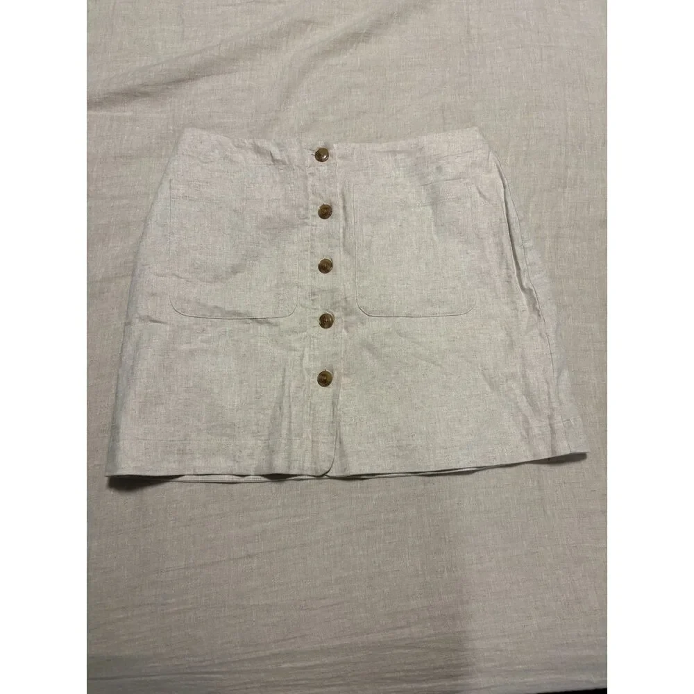 Banana Republic Skirt Womens Size 14 Linen Blend Button Front Mini NEW
